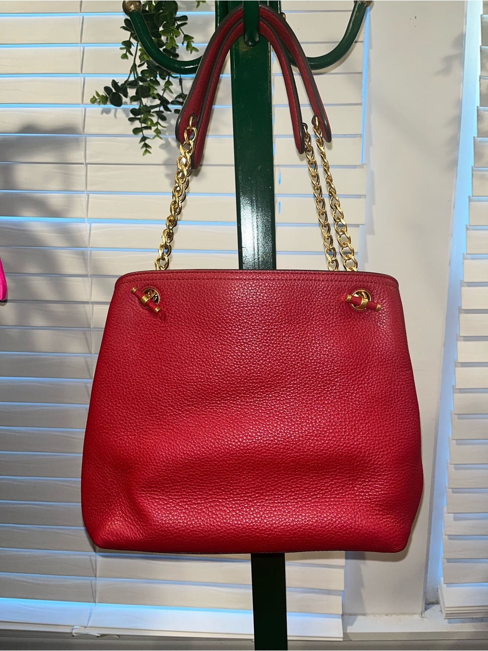 Tory Burch Deep Red Pebbled Leather Chain-Handle Shoulder Bag - Picture 2 of 10